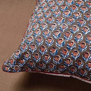 Brown - Block Print Cotton Sanganeri Cushion Cover (16 x 16 in)