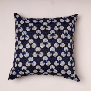 Blue - Bagru Hand Block Printed Pure Cotton Cushion Cover (16 in x 16 in)