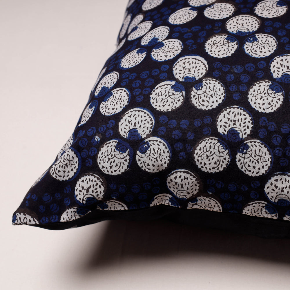 Blue - Bagru Hand Block Printed Pure Cotton Cushion Cover (16 in x 16 in)