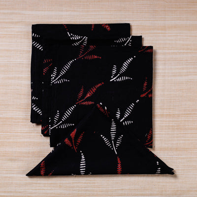Black - Set of 4 Sanganeri Hand Block Print Cotton Table Napkin - (17 x 17 in)