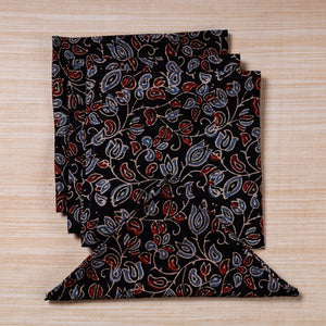 Black - Set of 4 Ajrakh Hand Block Print Cotton Table Napkin - (17 x 17 in)