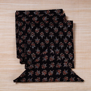 Black - Set of 4 Ajrakh Hand Block Print Cotton Table Napkin - (17 x 17 in)