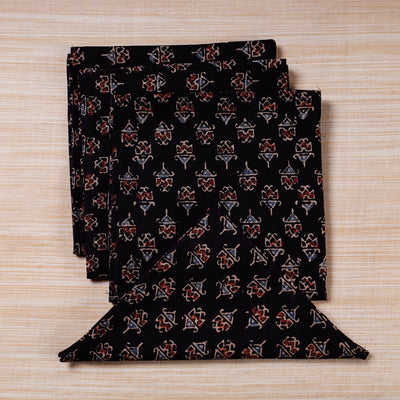 Black - Set of 4 Ajrakh Hand Block Print Cotton Table Napkin - (17 x 17 in)