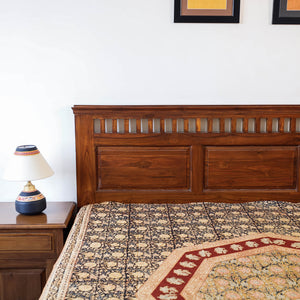 Black - Pedana Kalamkari Block Printed Natural Dyed Cotton Double Bedcover (110 x 90 in)