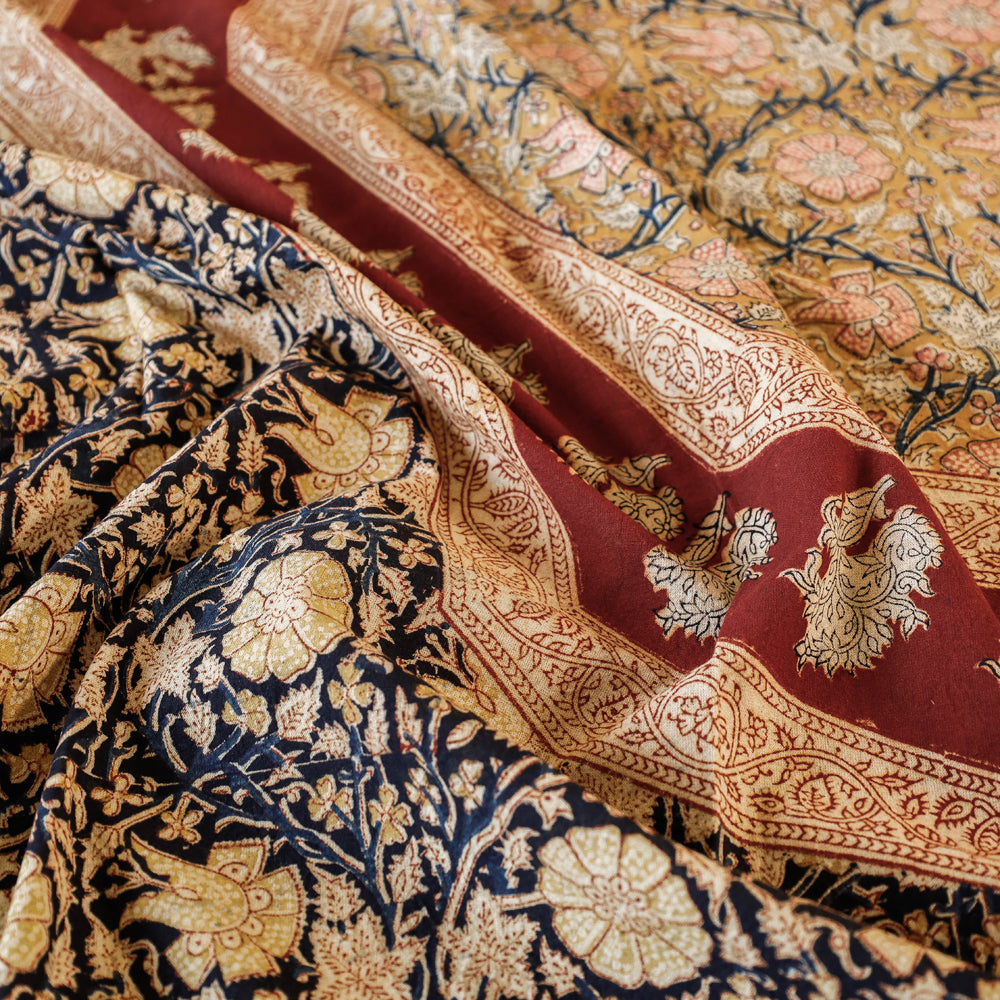 Black - Pedana Kalamkari Block Printed Natural Dyed Cotton Double Bedcover (110 x 90 in)