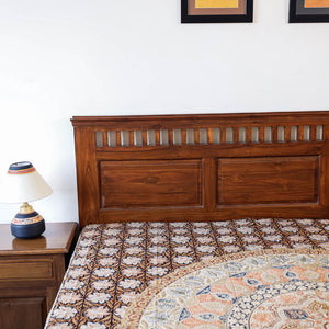 Black - Pedana Kalamkari Block Printed Natural Dyed Cotton Double Bedcover (110 x 90 in)