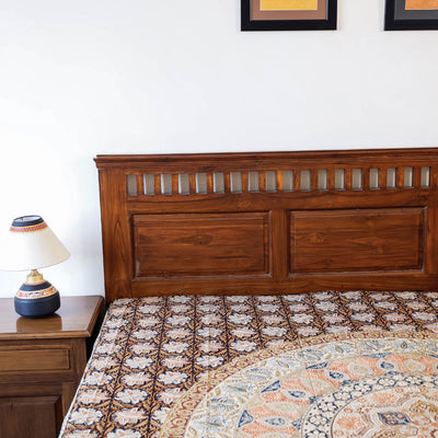 Black - Pedana Kalamkari Block Printed Natural Dyed Cotton Double Bedcover (110 x 90 in)