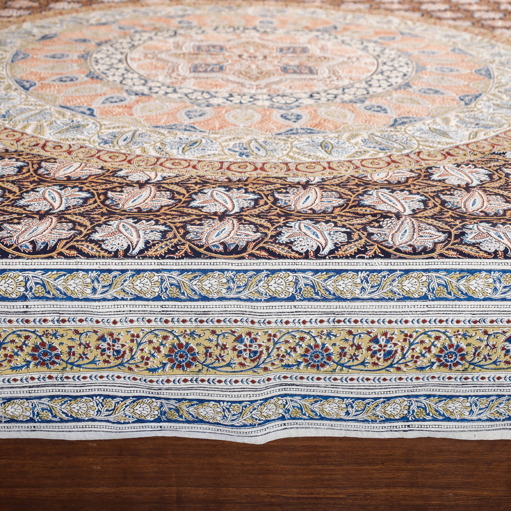 Black - Pedana Kalamkari Block Printed Natural Dyed Cotton Double Bedcover (110 x 90 in)