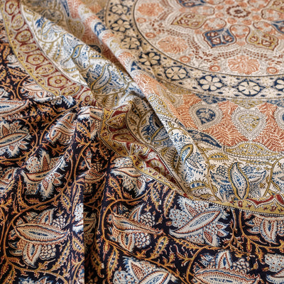 Black - Pedana Kalamkari Block Printed Natural Dyed Cotton Double Bedcover (110 x 90 in)
