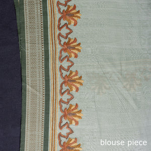 Grey - Kashidakari Hand Embroidery Pure Maheshwari Silk Saree with Border