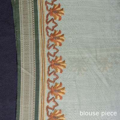 Grey - Kashidakari Hand Embroidery Pure Maheshwari Silk Saree with Border