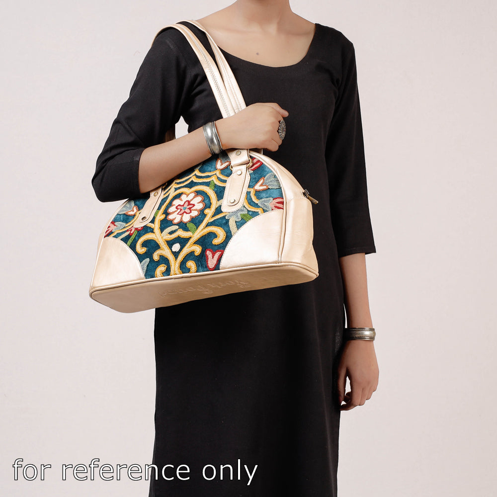 Black - Original Crewel Hand Embroidered Leather Hand Bag