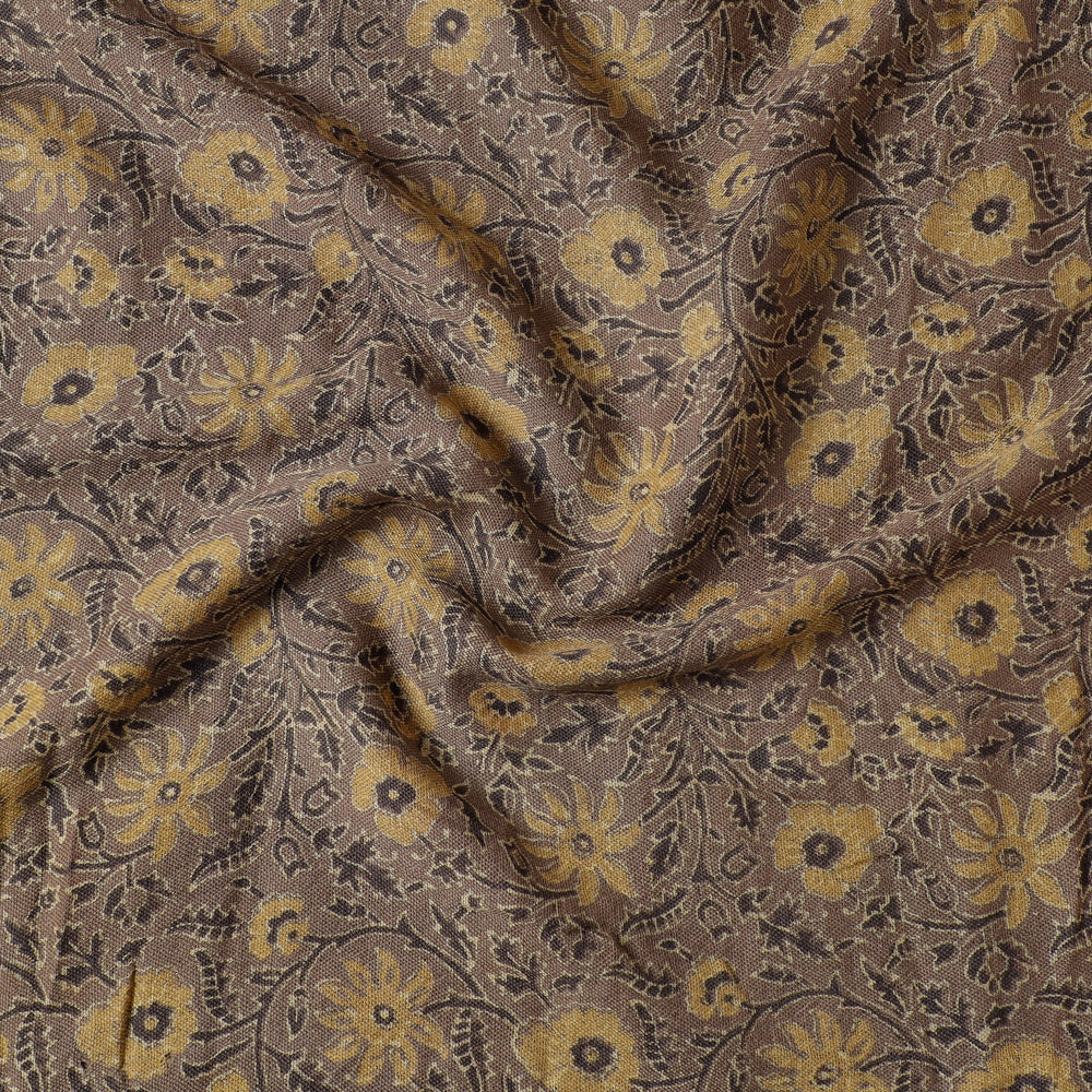 Brown - Ajrakh Block Printing Natural Dyed Pure Wool Precut Fabric