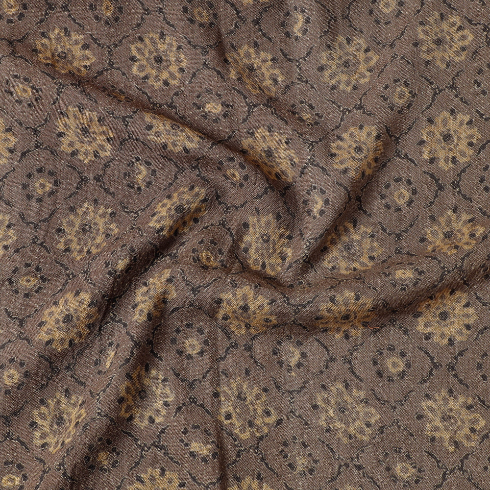 Brown - Ajrakh Block Printing Natural Dyed Pure Wool Precut Fabric