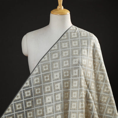 Beige - Pure Banarasi Handwoven Zari Alfi Work Silk Cotton Fabric