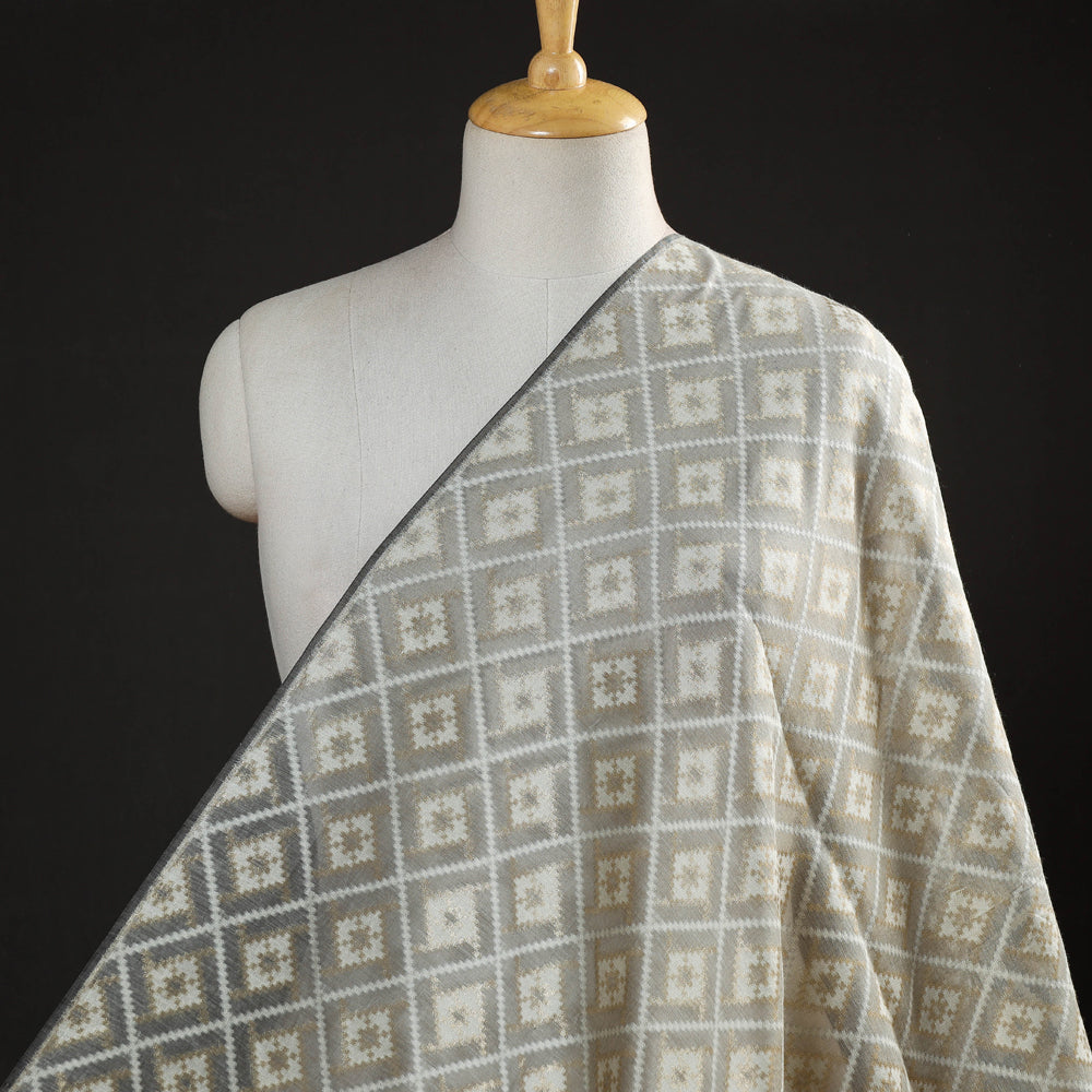 Beige - Pure Banarasi Handwoven Zari Alfi Work Silk Cotton Fabric