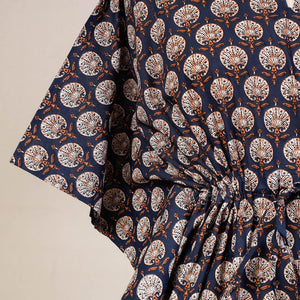 Black - Hand Block Printed Cotton Kaftan with Tie-Up Waist (Short)