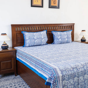 Blue - Block Print Cotton Double Sanganeri Bed Sheet