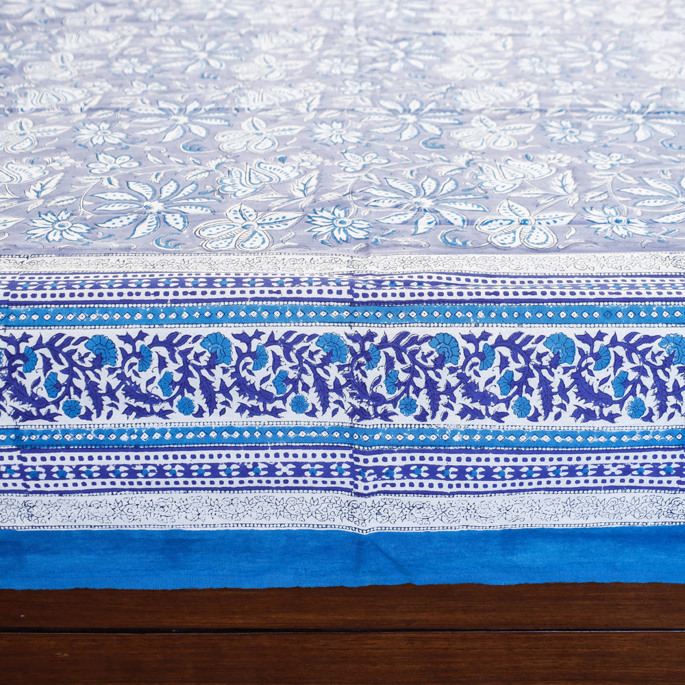 Blue - Block Print Cotton Double Sanganeri Bed Sheet