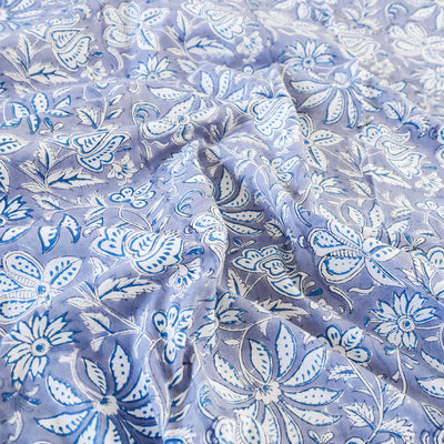 Blue - Block Print Cotton Double Sanganeri Bed Sheet