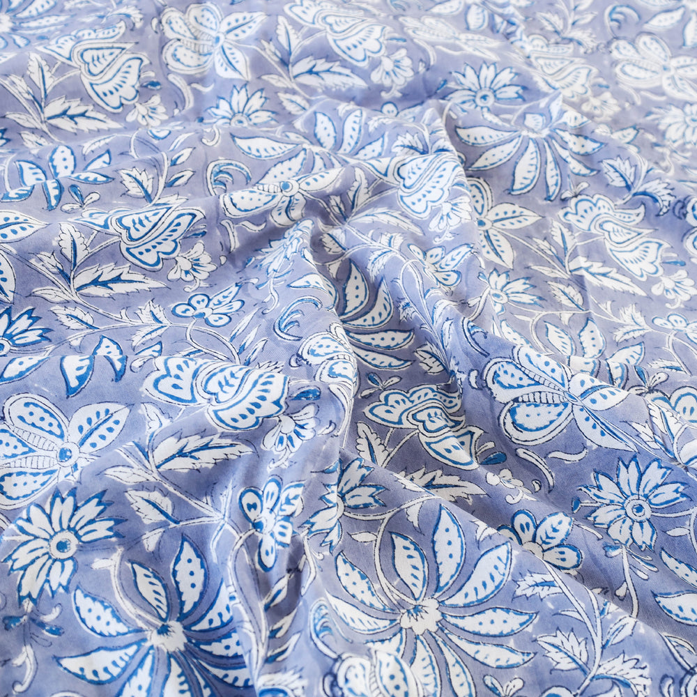 Blue - Block Print Cotton Double Sanganeri Bed Sheet