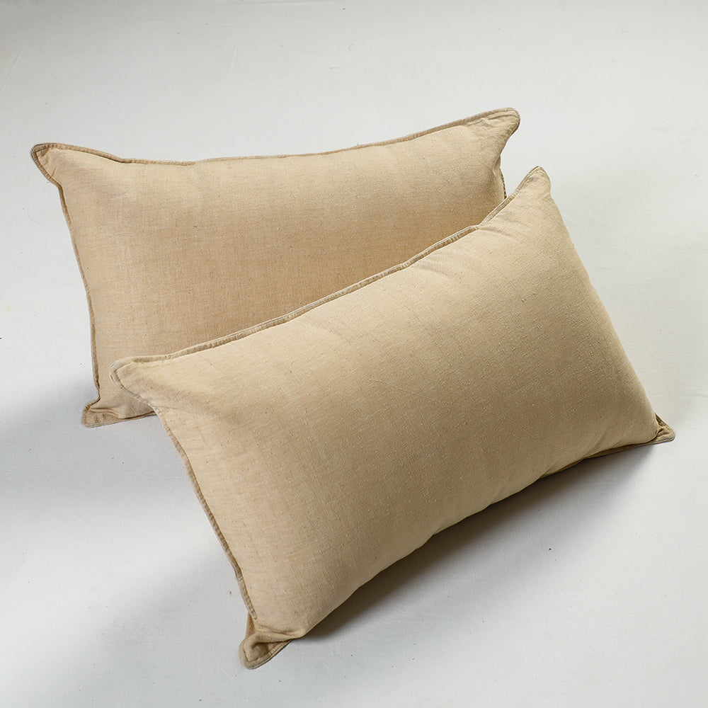 Beige - Piege - Fine Cotton Handloom Set of 2 Pillow Covers (26 x 16 in)
