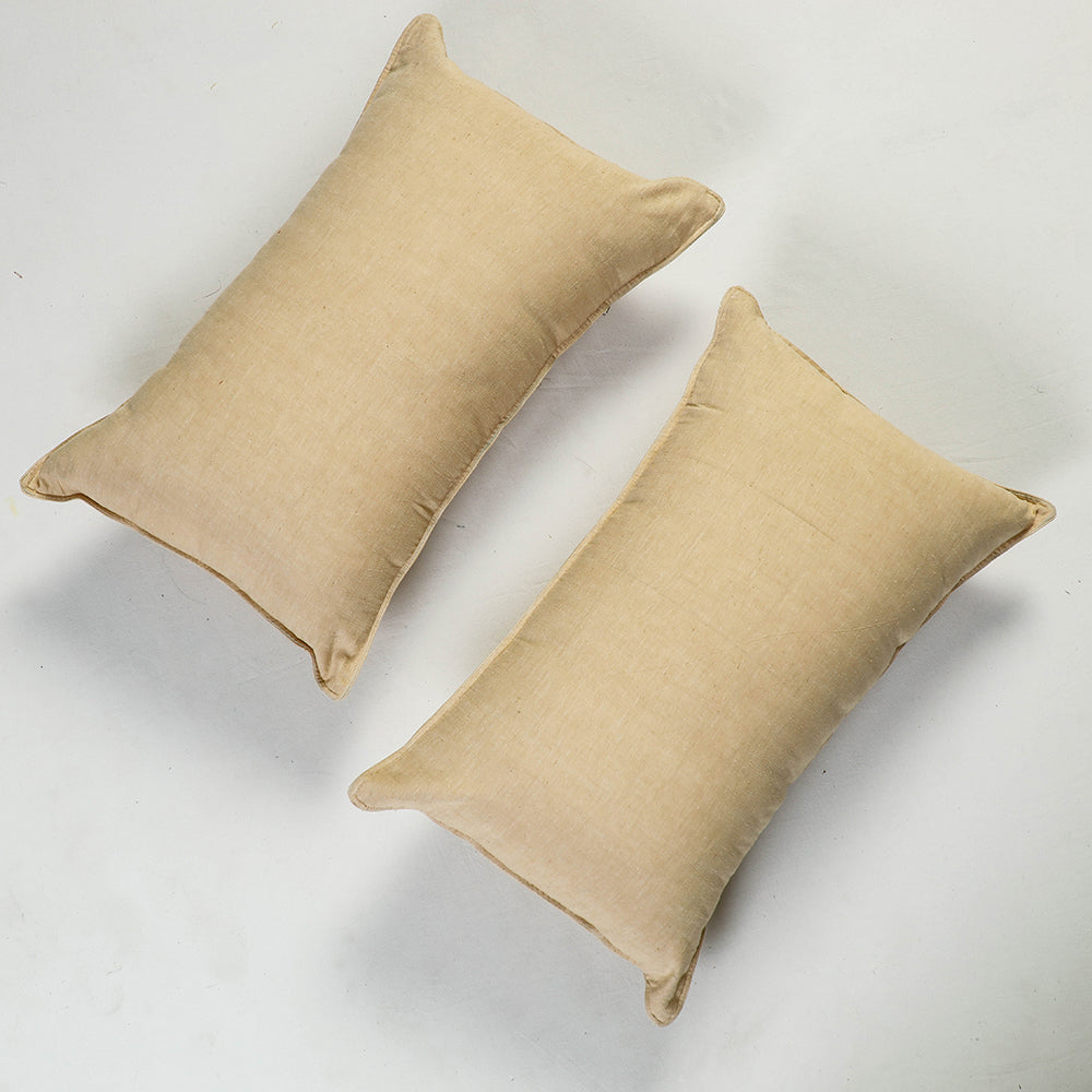 Beige - Piege - Fine Cotton Handloom Set of 2 Pillow Covers (26 x 16 in)