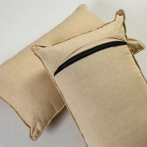 Beige - Piege - Fine Cotton Handloom Set of 2 Pillow Covers (26 x 16 in)