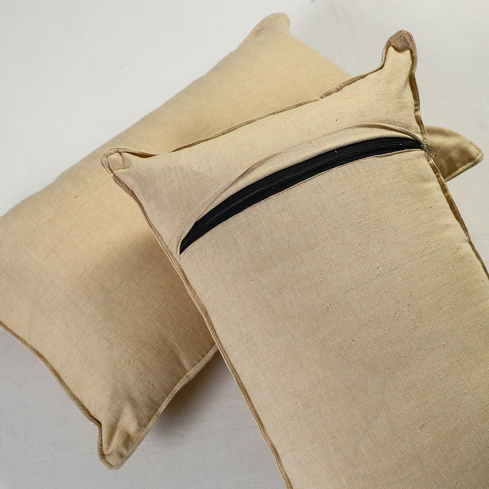 Beige - Piege - Fine Cotton Handloom Set of 2 Pillow Covers (26 x 16 in)
