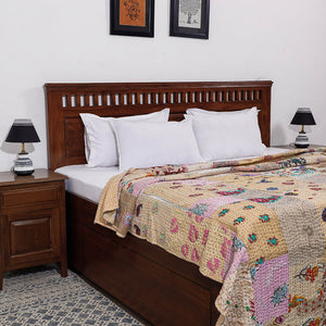 Beige - Khambadiya Patchwork Patola Silk Cotton Quilt / Gudri / Blanket