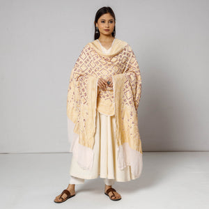 Beige - Traditional Kutch Neem Zari Jaal Work Bandhani Tie-Dye Georgette Banarasi Dupatta