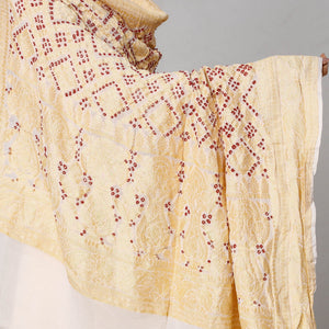 Beige - Traditional Kutch Neem Zari Jaal Work Bandhani Tie-Dye Georgette Banarasi Dupatta