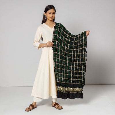 Black - Kutch Bandhani Tie-Dye Zari Checks Modal Silk Dupatta