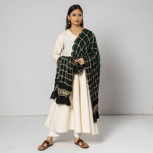 Black - Kutch Bandhani Tie-Dye Zari Checks Modal Silk Dupatta