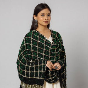 Black - Kutch Bandhani Tie-Dye Zari Checks Modal Silk Dupatta