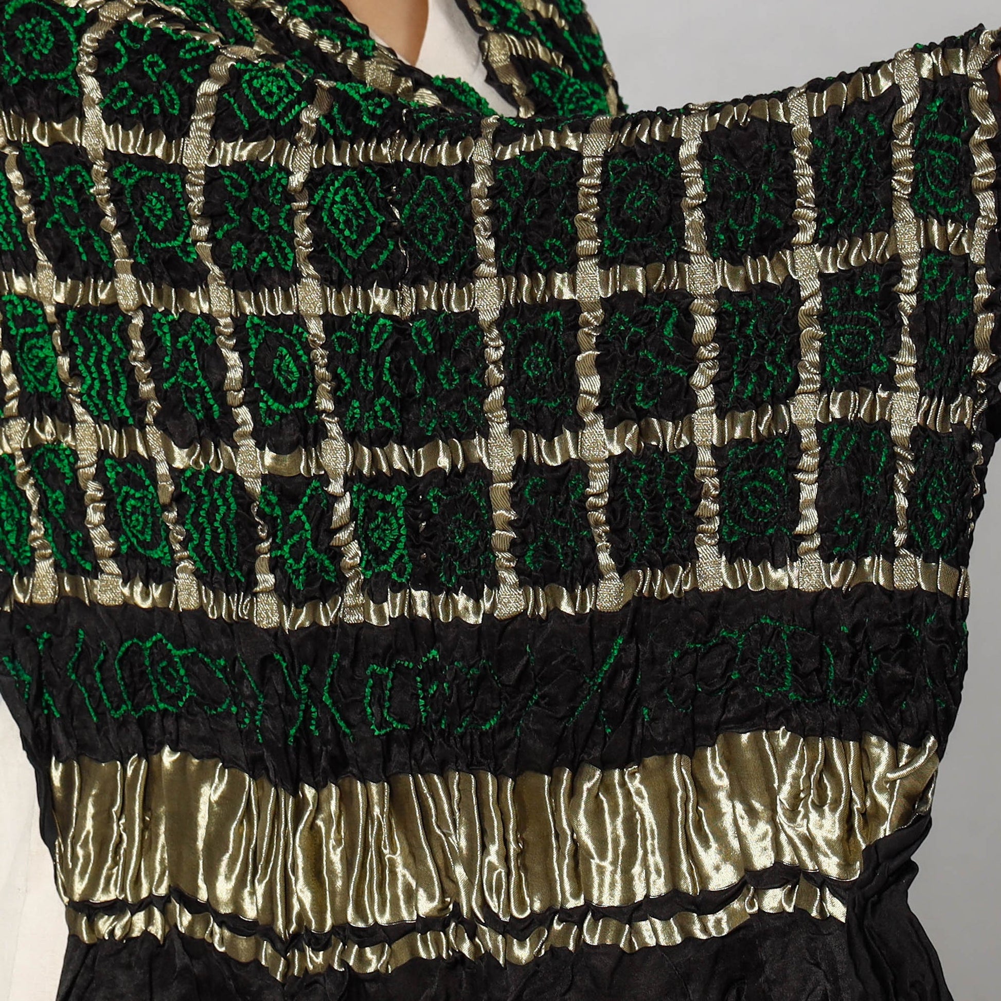 Black - Kutch Bandhani Tie-Dye Zari Checks Modal Silk Dupatta