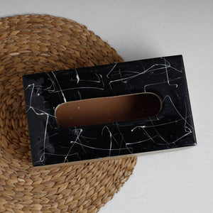 Brown - Handcrafted Mango Wooden Epoxy Resin Tissue Box (9 x 5 in)