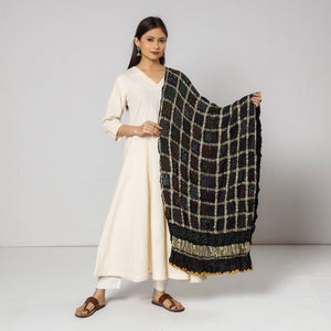 Black - Kutch Bandhani Tie-Dye Zari Checks Modal Silk Dupatta