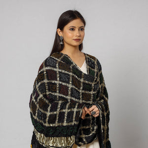 Black - Kutch Bandhani Tie-Dye Zari Checks Modal Silk Dupatta