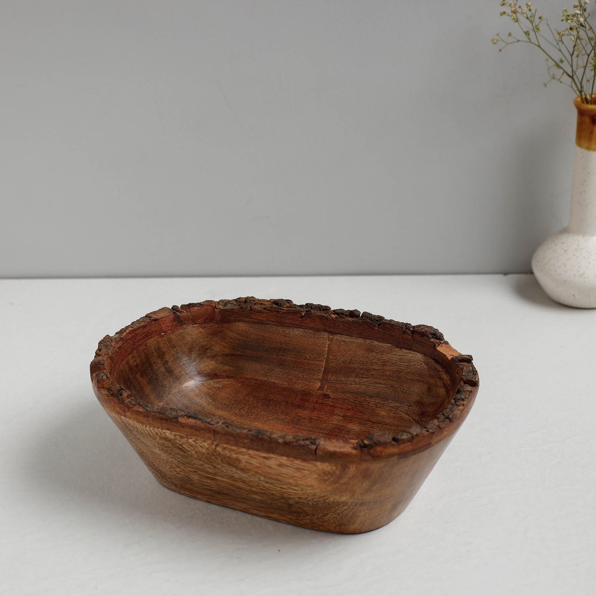 Brown - Handcrafted Mango Wooden Oval Bowl (7 x 10 in)