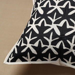 Black - Bakhiya Tanka Applique Work Cotton Cushion Cover (16 x 16 in)