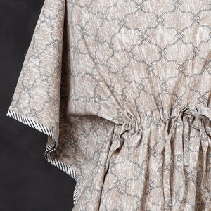 Brown - Hand Block Printed Cotton Kaftan with Tie-Up Waist (Short)
