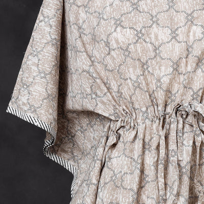 Brown - Hand Block Printed Cotton Kaftan with Tie-Up Waist (Short)