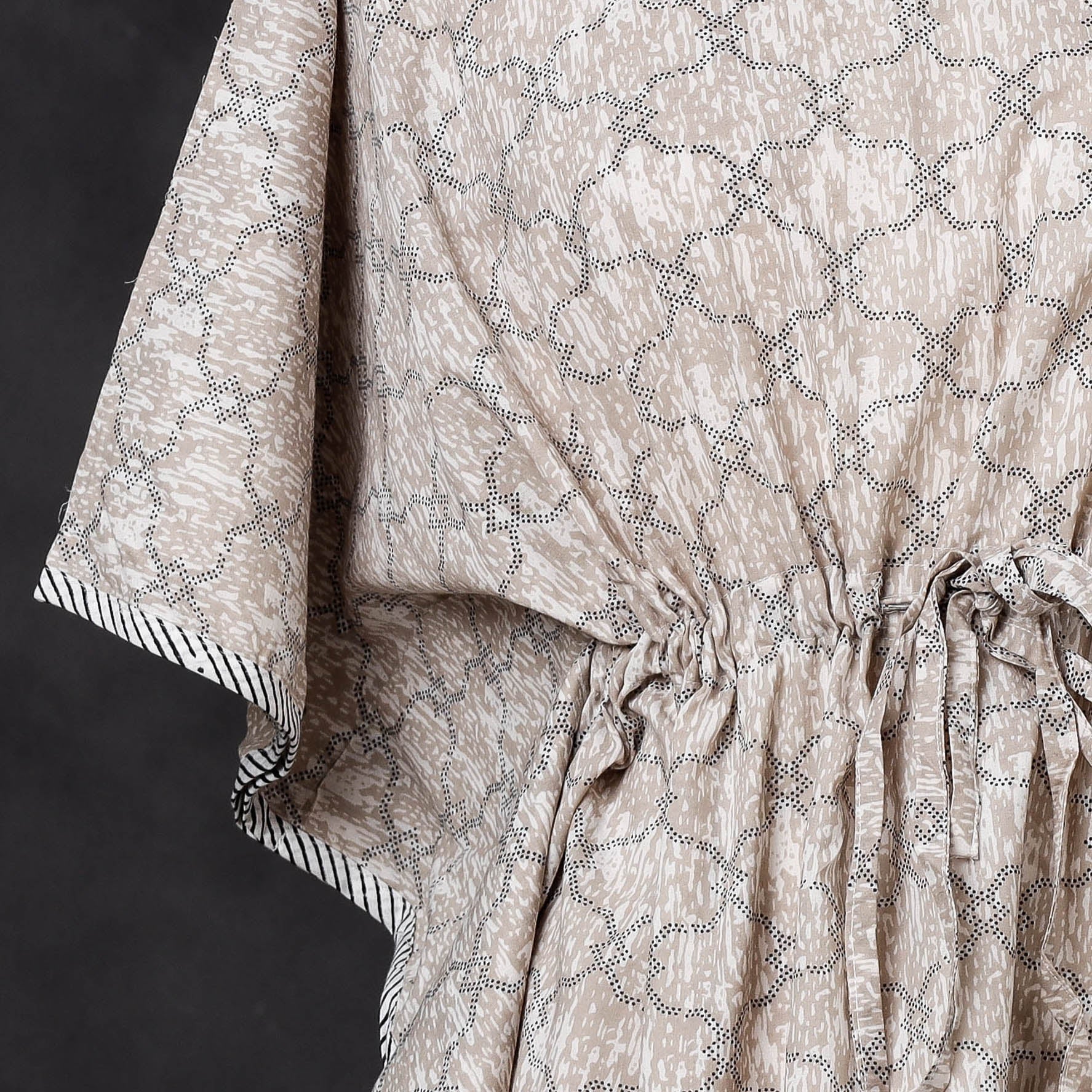Brown - Hand Block Printed Cotton Kaftan with Tie-Up Waist (Short)