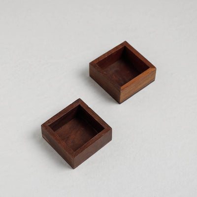 Brown - Handcrafted Sheesham Wooden Square Bowls (2 x 2 in,Set of 2)