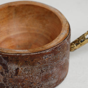 Brown - Hand Carved Natural Mahogany Wooden Bowl with Dokra Handle (5 x 5 in)