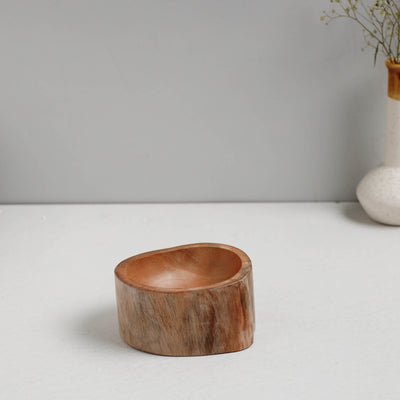 Brown - Hand Carved Natural Mahogany Wooden Bowl (5 x 4 in)