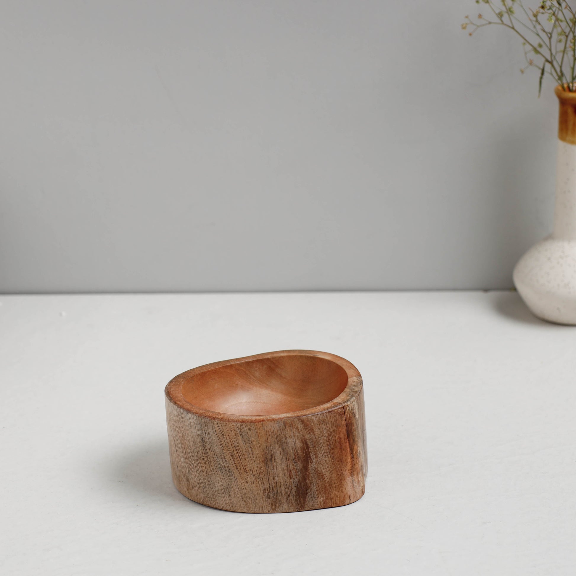 Brown - Hand Carved Natural Mahogany Wooden Bowl (5 x 4 in)