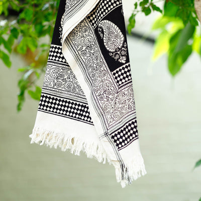 Black - Bagh Hand Block Printed Handloom Cotton Towel