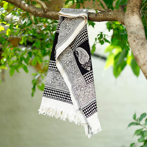 Black - Bagh Hand Block Printed Handloom Cotton Towel